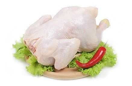 Курица с зеленью на деревянной доске